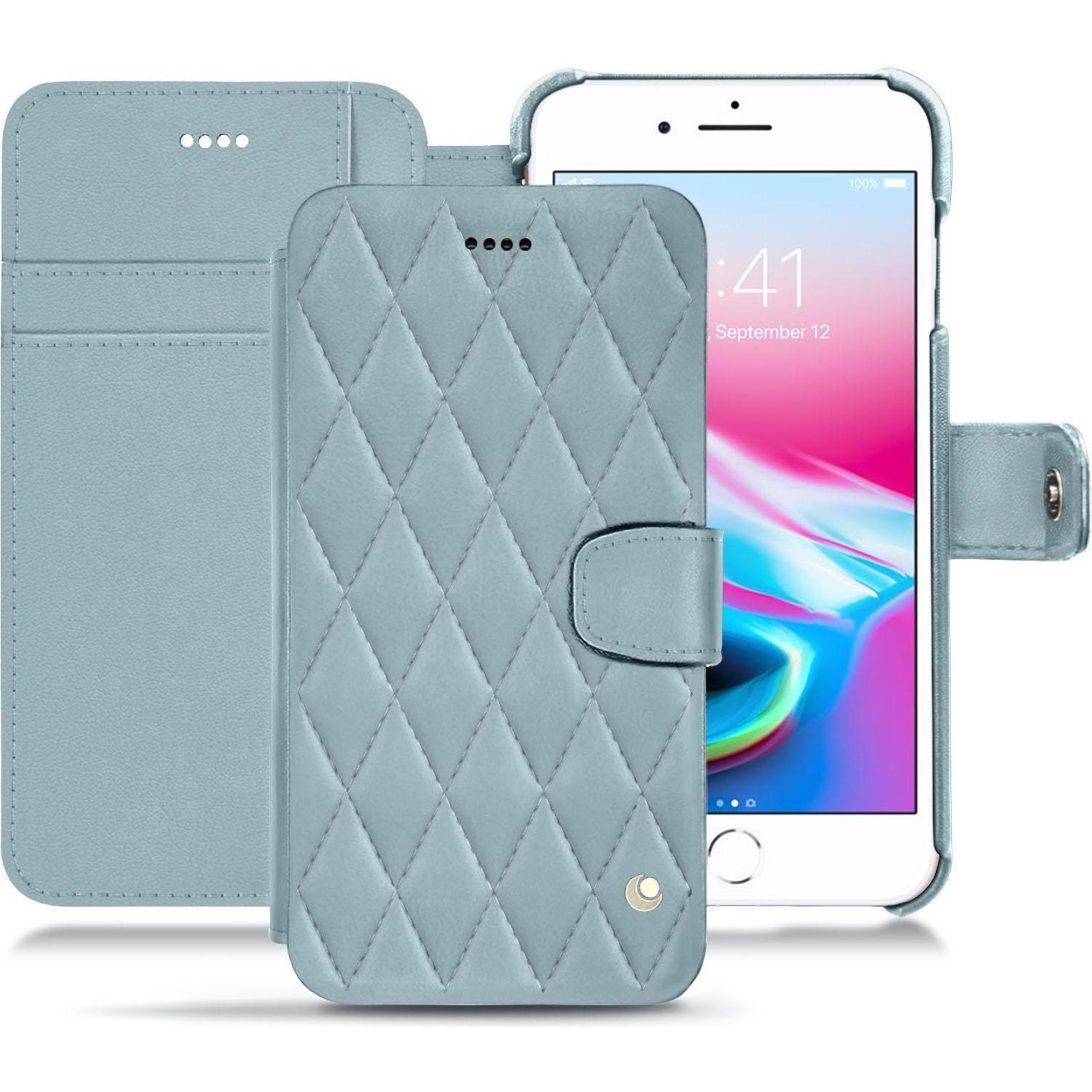 Noreve Lederschutzhülle Wallet (Apple iPhone 8 Plus), Smartphone Hülle, Blau