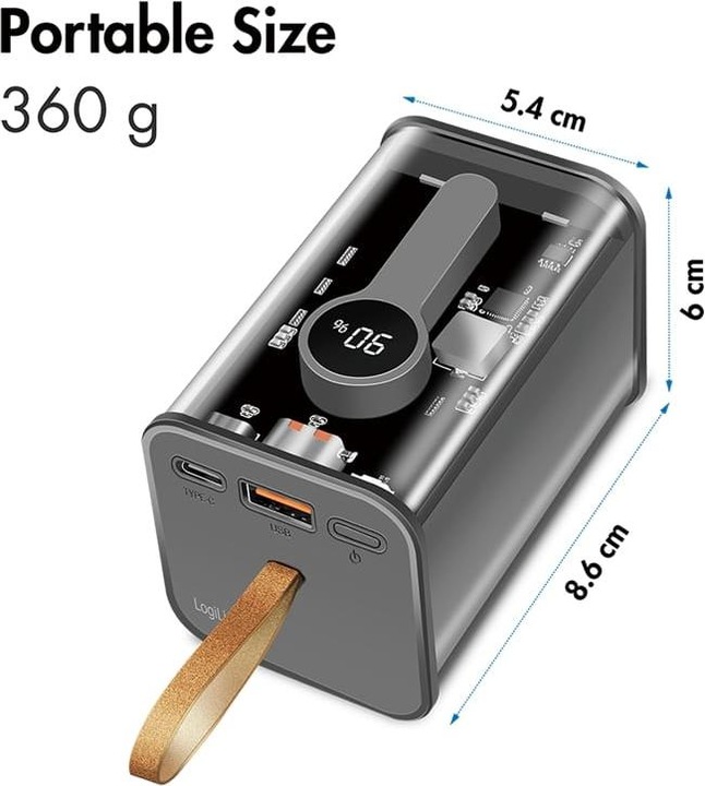 Actual product image LogiLink PowerBank 20.000mAh transparent (20000 mAh, 20 W, 74 Wh)