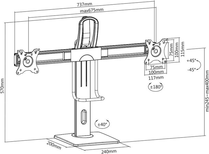 Immagine prodotto myWall Supporto da tavolo per monitor Supporto da tavolo regolabile in altezza con sistema a molla (Tavolo, 17", 12 kg)