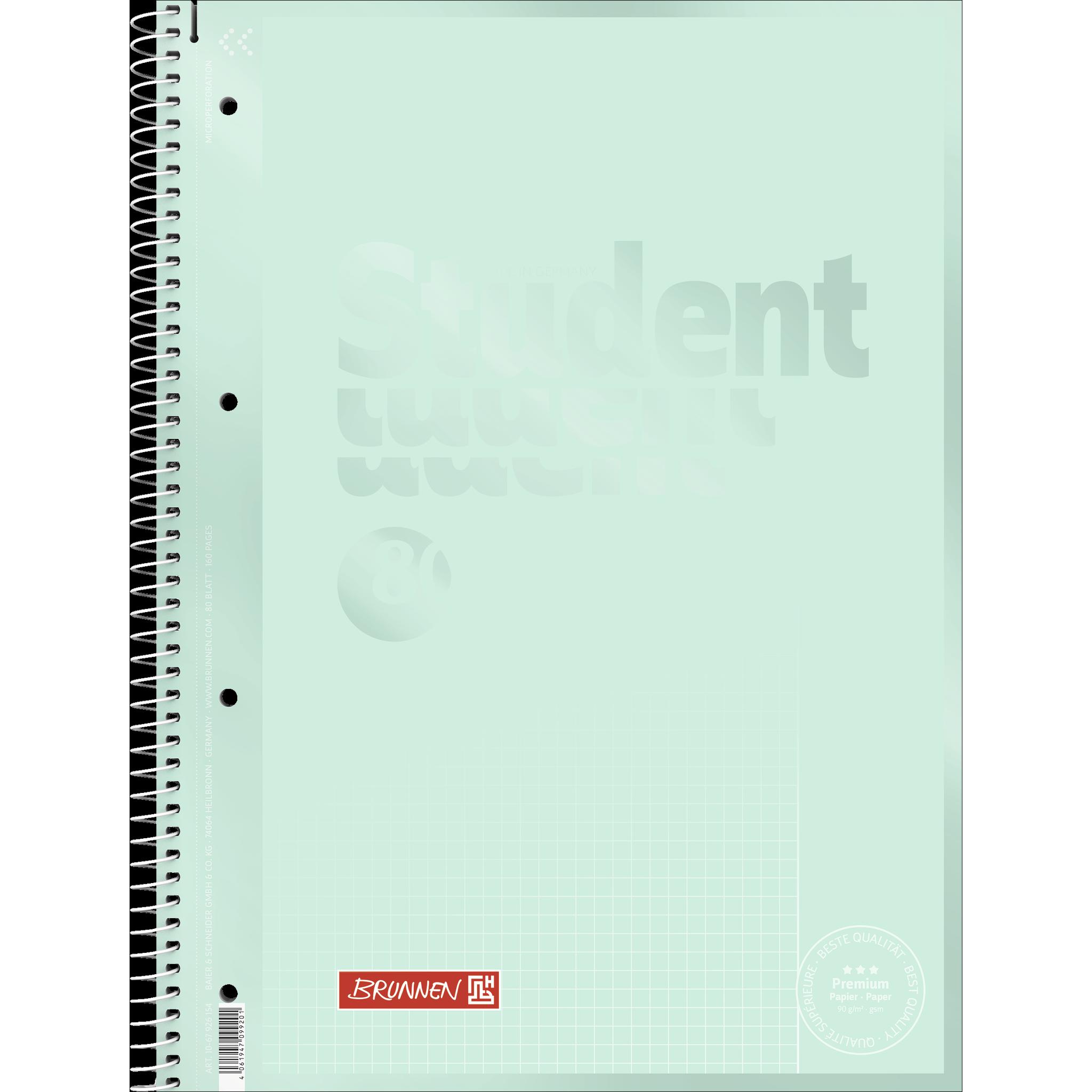 Brunnen, Heft + Block, Collegeblock Premium Student Colour Code A4, Lineatur 26, 80 Blatt, mint (A4, Kariert)