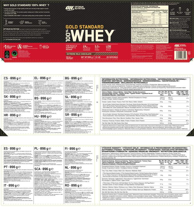 Valori nutrizionali e ingredienti Optimum Nutrition Gold Standard 100% Whey (Doppio ricco cioccolato, 1 pz., 4530 g)