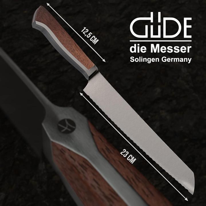 Actual product image Gude Solingen Bread knife forged 22 cm walnut wood CAMINADA Handmade Germany (22 cm)