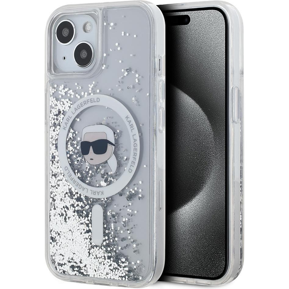 Karl Lagerfeld KLHMP15SLGKISGH iPhone 15 / 14 / 13 6.1" hardcase transparent Liquid Glitter Karl Hea (Apple iPhone 15, A...
