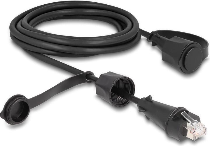 Produktbild Delock Netzwerkkabel RJ45 Stecker zu RJ45 Stecker Cat.6 STP mit Verschlusskappe Outdoor IP68 staub- und was (S/UTP, CAT6, 3 m)