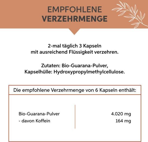 Nährwerte und Zutaten Eltabia Bio Guarana Kapseln 200 (1 Stück, Kapseln)