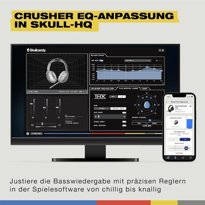 Actual product image Skullcandy Crusher Plyr 720 Wireless Gaming Headphones, black (Cable, Wireless)