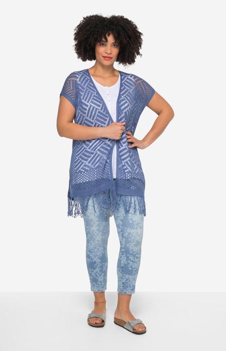 Produktbild Angel of Style Strickjacke, Relaxed Fit, Lochstrick, offene Form, Fransensaum, Halbarm (48)