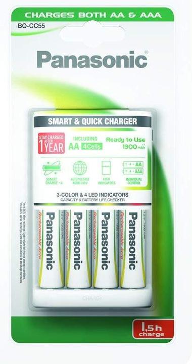 Panasonic Chargeur rapide intelligent BQ-CC55 (4 pcs, AA, 1900 mAh, Piles rechargeables + chargeur)