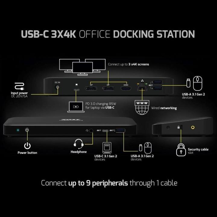 Produktbild Port Designs Docking Type C Office 3 X - Eu (USB-C, 9 Ports)