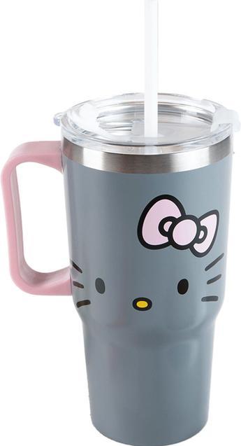 pos Trinkbecher Hello Kitty mit Strohhalm Edelstahl grau 750ml
