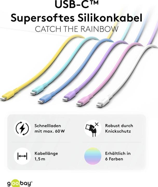 Produktbild Goobay USB-C-Silikonkabel, 1,5 m, gelb (1.50 m, USB 2.0, 60 W)