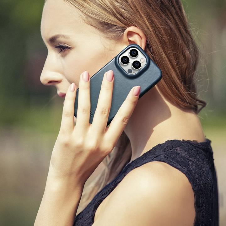 Image du produit iCarer CE Oil Wax Premium Leather Folio Case Etui en cuir pour iPhone 14 Pro Magnetic Flip MagSafe Blue ( (Apple iPhone 14 Pro)