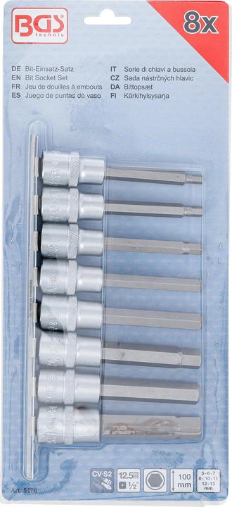 Produktbild BGS Bit-Einsatz-Satz Antrieb Innenvierkant 12,5 mm (1/2") Innensechskant 5 - 13 mm 8-tlg. (Innensechskant)