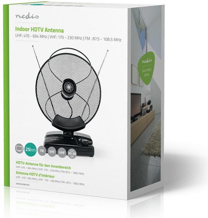 Actual product image Nedis ANIR2503BK700 - Pokojová HDTV Anténa | 0-25 km | Zesílení 30-36 dB | FM/VHF/UHF | Černá (Indoor antenna, 36 dB, LTE, DVB-T / -T2)