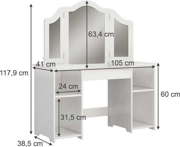 Actual product image Vicco make-up table for children Estella, White, 105 x 118 cm With mirror (41 x 105 x 118 cm)