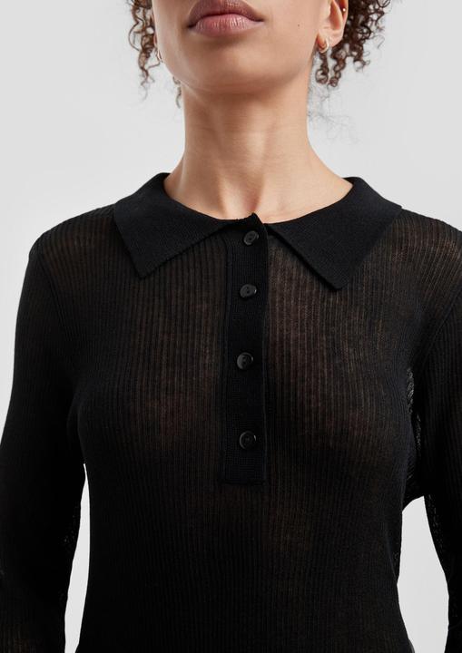 Produktbild s.Oliver Strickpullover Leicht transparenter Pullover mit Knopfleiste und Polokragen (M)