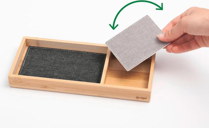 Productafbeelding Sigel Accessoirebakje Eyestyle, bamboe natuur, met twee stoffen inlays met een hoogwaardige