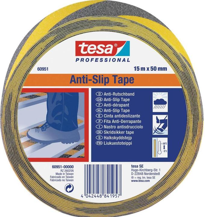 Actual product image tesa Anti-Rutsch Klebeband, 15 x 50mm, schwarzgelb (50 mm)