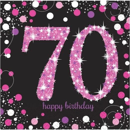 Amscan 16 Servietten Pink Celebration 70 Jahre 33 x 33 cm (1 x, 33 x 33 cm)