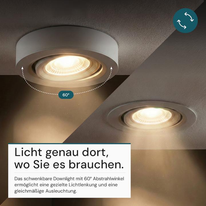 Produktbild Luxula LED CCT Downlight, Ein- und Aufbaustrahler, schwenkbar, weiss, dimmbar, 5 W, 420 lm (420 lm)