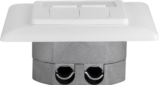 Produktbild LogiLink Cat.6A Netzwerkdose UP 2 x RJ45 geschirmt, signalweiss, senkrechte Kabelzuführung