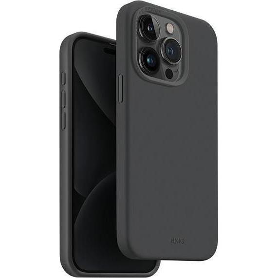 Uniq etui Lino Hue iPhone 15 Pro 6.1" Magclick Charging szary/charcoal grey (Apple iPhone 15 Pro), Smartphone Hülle, Gra...