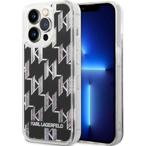Karl Lagerfeld Hard Cover Liquid Glitter Monogram Silver, f??r iPhone 14 Plus, KLHCP14MLMNMS (Apple iPhone 14 Plus), Sma...