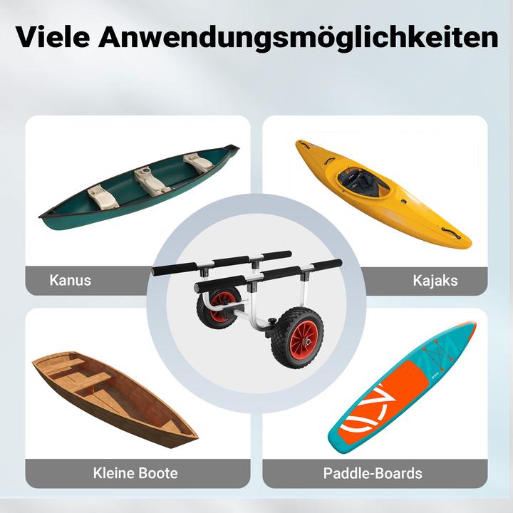 Actual product image Wiltec Aluminium Transport Trolley for Kayaks, Canoes max. 90kg with ⌀ 22cm PU Wheels & adjustable Widt
