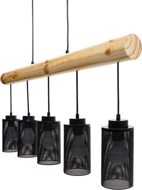 Immagine prodotto Swisshandel24 Lampada a sospensione, legno massiccio industriale vintage, metallo nero - 5 paralumi a tubo (E27)