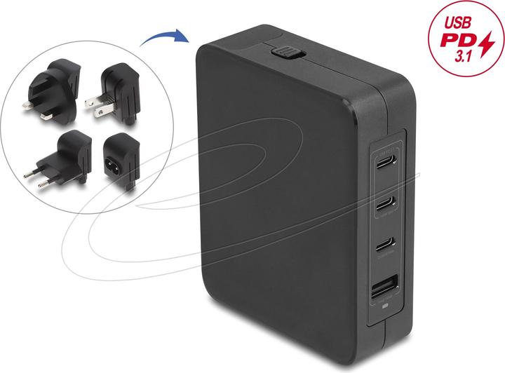 Produktbild Delock USB GaN Ladegerät 3 x USB Type-C PD 3.1 und 1 x USB T (145 W, 4 Ports)