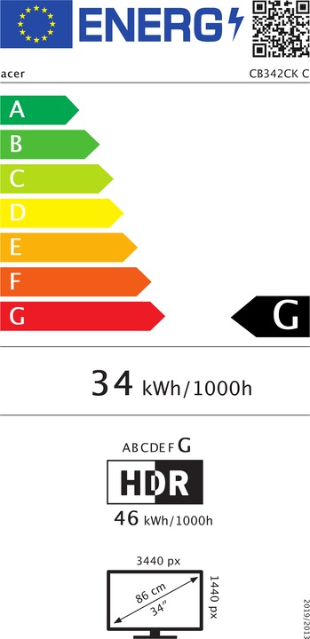 Energielabel Acer CB342CKC (3440 x 1440 pixels, 34")