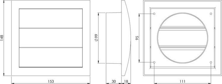 Actual product image Europlast GRILLE WITH SHUTTERS 148X153/D100, WHITE