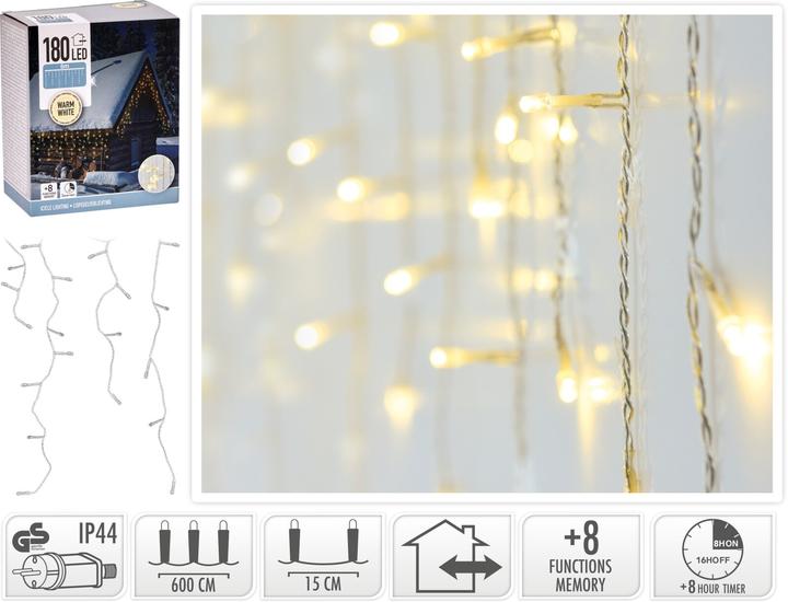 Actual product image Koopman LED-Lichtervorhang warmweiss, 180 LEDs, transparentes Kabel, Innen/Aussen, 9m
