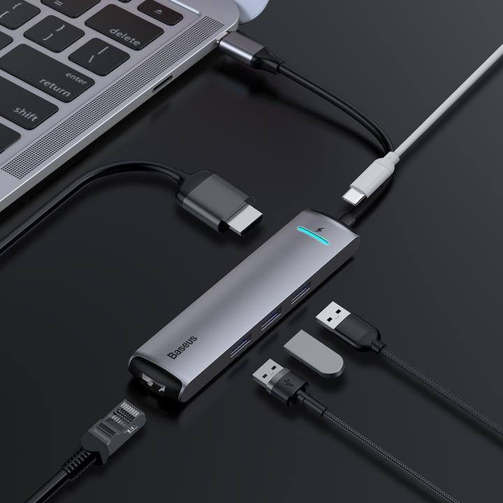 Actual product image Baseus CAHUB-J0G (USB-C, 6 Ports)