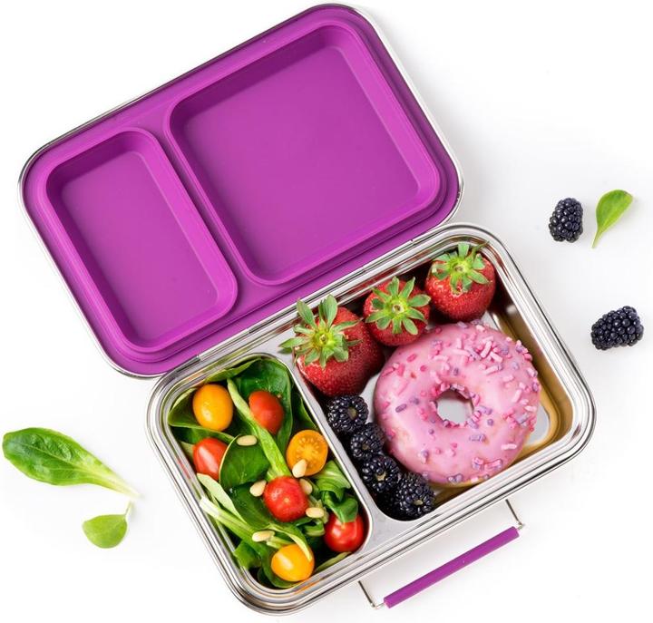 Actual product image Lekkabox Duo Stainless Steel Lunch Box with 2 Compartments, Berry