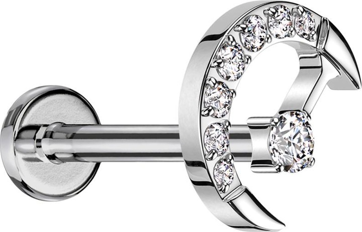 Produktbild Star Piercing Micro Labret Innengewinde silber Halbmond silber Kristalle silber mittig Kristall silber (ohne Messing, Titan G23)