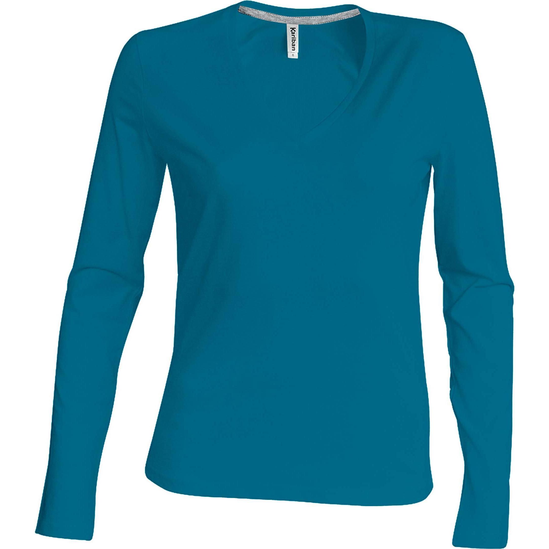 Kariban, Damen, Shirt, Col V, Blau, (XXL)