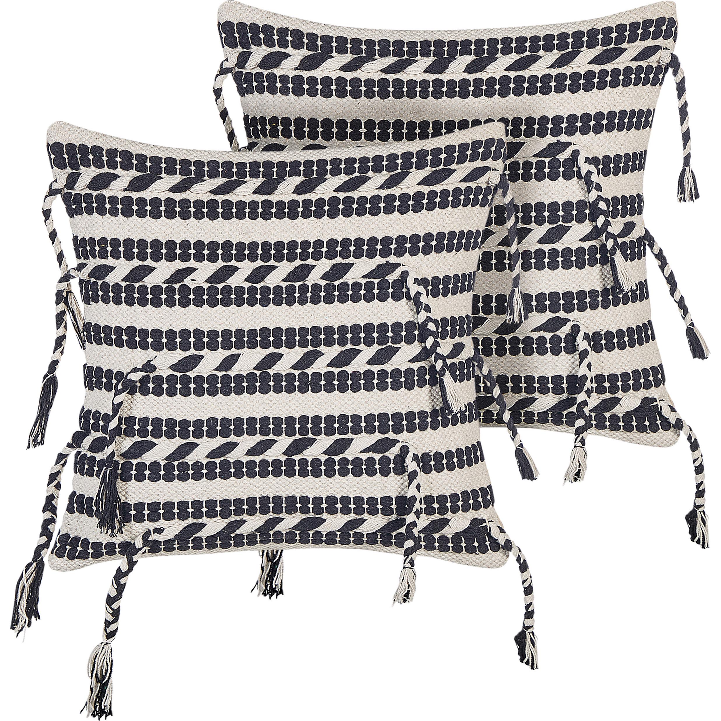 Beliani, Dekokissen, Dekokissen Streifenmuster Baumwolle weiss/schwarz 45 x 45 cm 2er Set ENDIVE (45 x 45 cm)