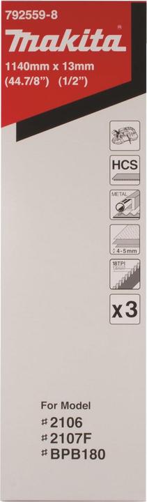 Image du produit Makita 792559-8 Bande de découpe 13x0,5x1140mm 18T 3p. 4-5mm pour métal tendre HCS