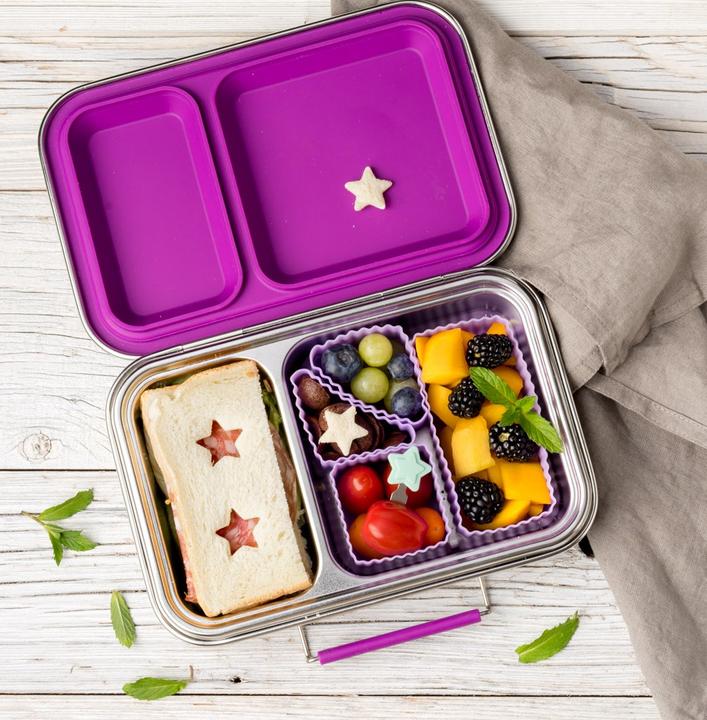 Actual product image Lekkabox Duo Stainless Steel Lunch Box with 2 Compartments, Berry