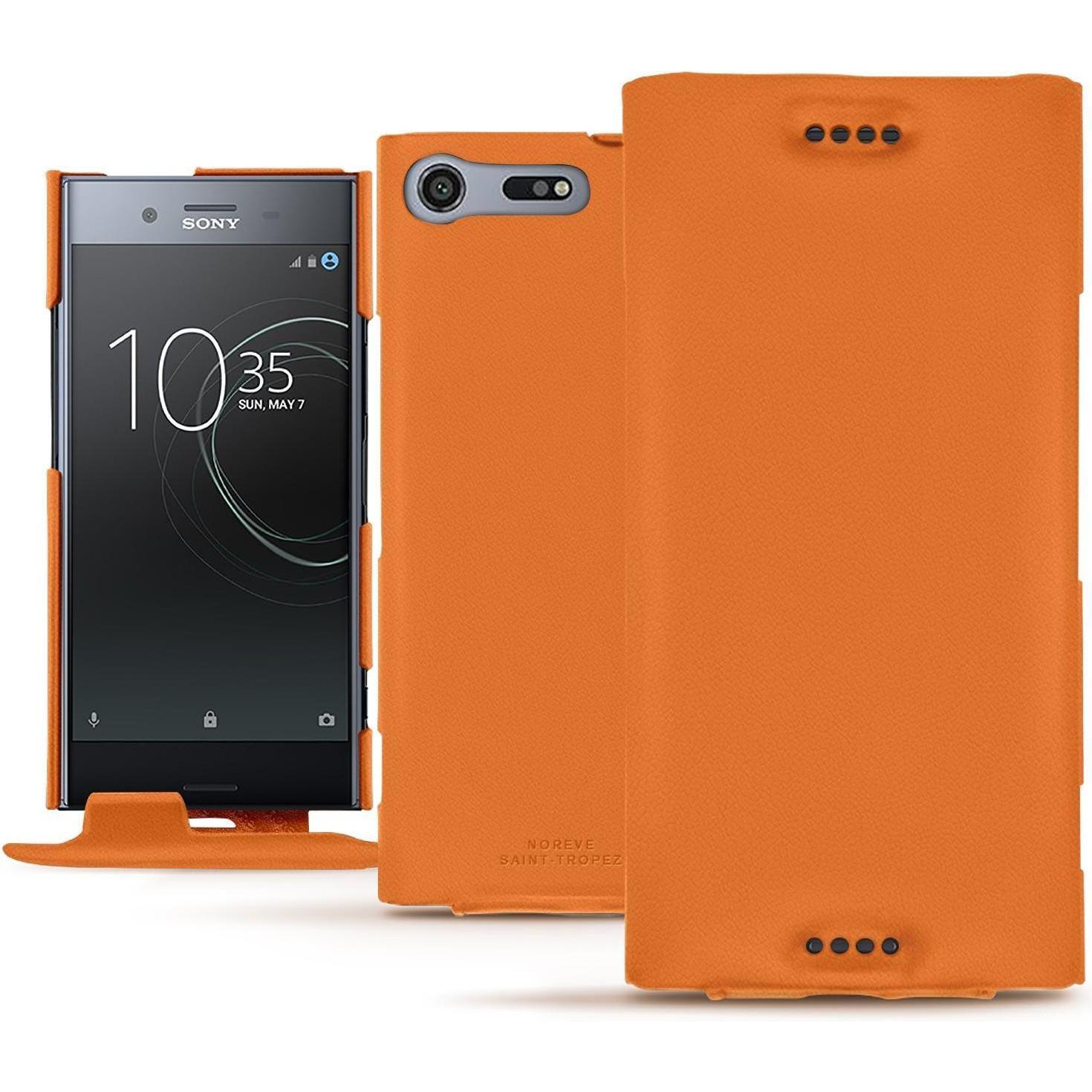 Noreve Lederschutzhülle vertikal (Sony Xperia XZ Premium), Smartphone Hülle, Orange
