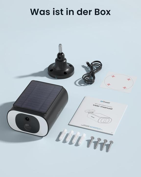 Image du produit IeGeek 2K Solarpanel Überwachungskamera-Set (Kabellos, 2 Stück) (2304 x 1296 Pixels)