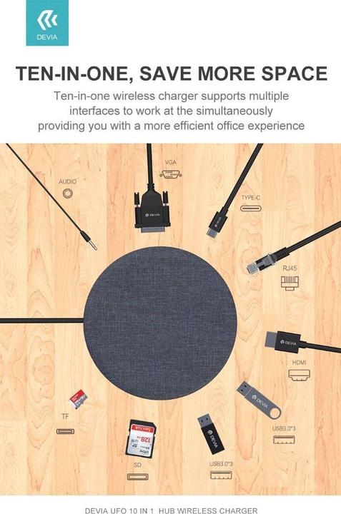 Image du produit Devia UFO 10in1 HUB chargeur sans fil gris (10 W)