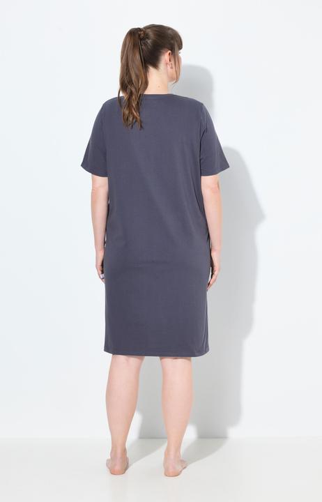 Image du produit Ulla Popken Chemise de nuit à fleurs, broderie sur le buste, décolleté en V et manches courtes (46, 48)