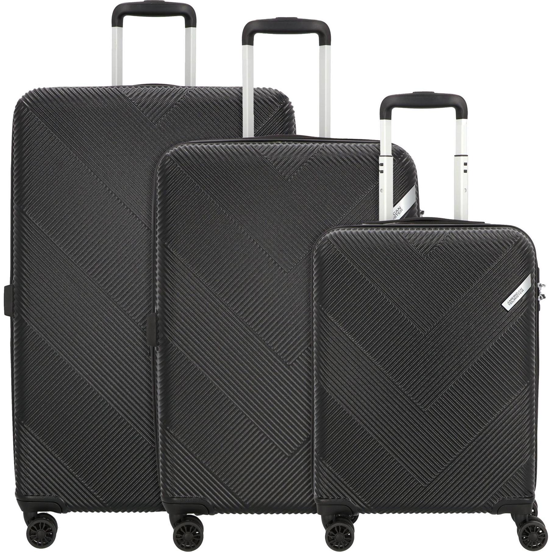 American Tourister, Koffer, Exoline 4 Rollen Kofferset 3-teilig mit Dehnfalte, Schwarz, (207 l, XL (ab 115l))