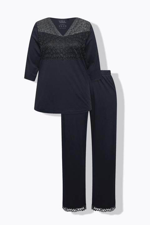 Produktbild Ulla Popken Pyjama, Spitzeneinsatz, V-Ausschnitt, 3/4-Arm (60)