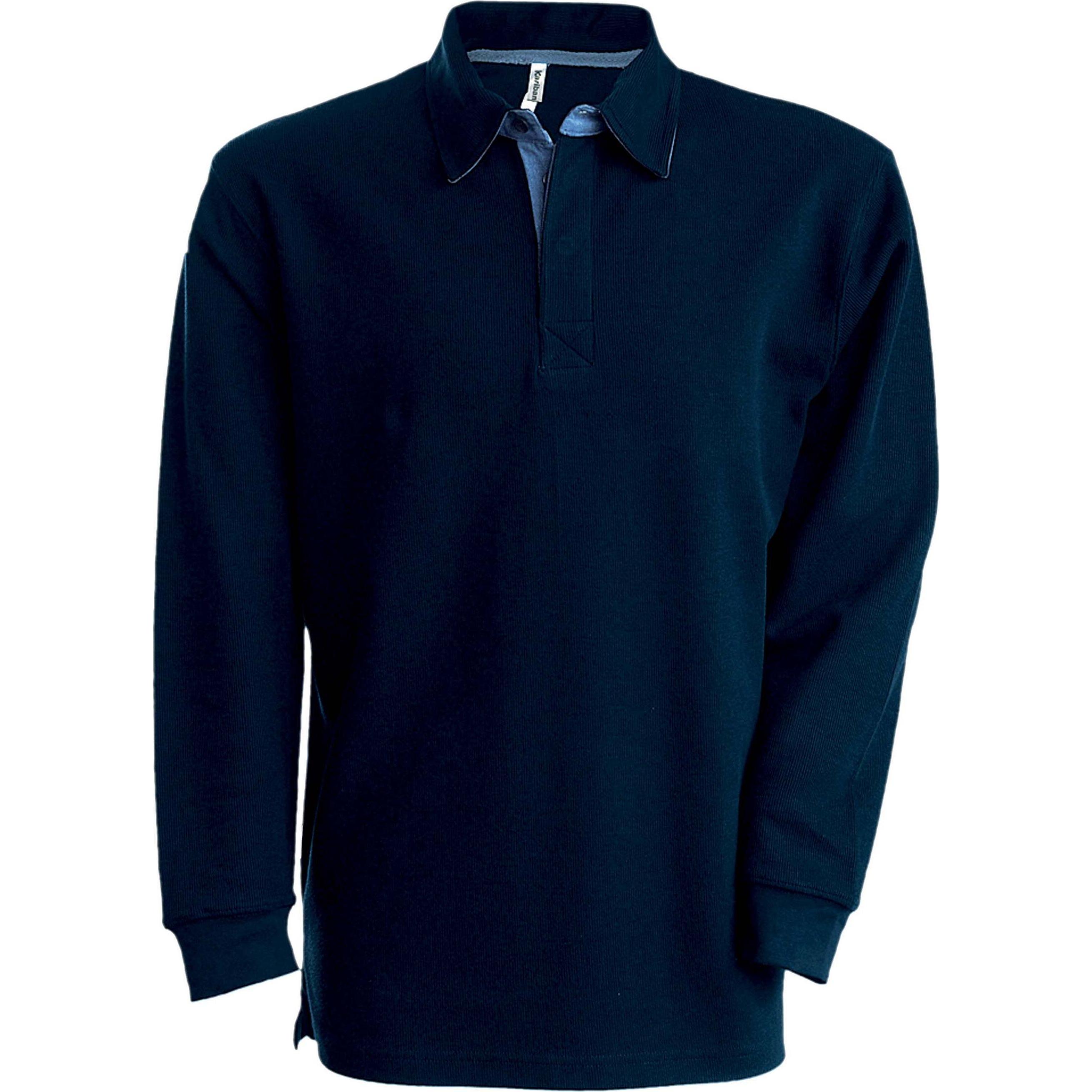 Kariban, Herren, Shirt, langärmeliges geripptes poloshirt french rib, Blau, (XXL)