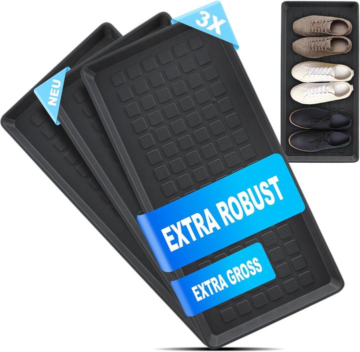 Actual product image DecoBella 3 Stück Schuhabtropfschale | Schuhtablett Grau | 70x35x3 cm Schuhwanne (70 x 35 cm)