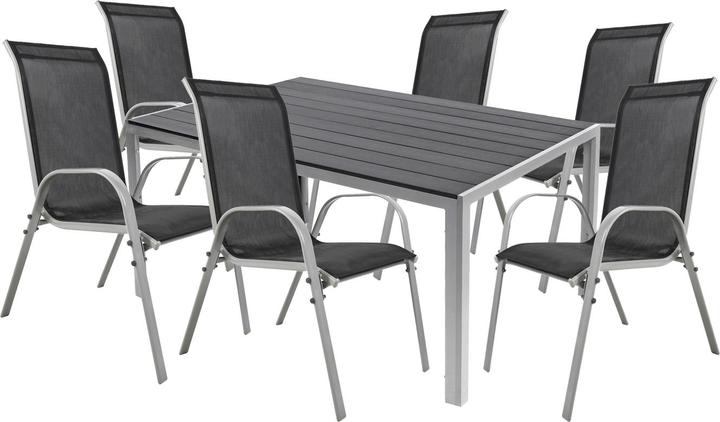 Actual product image Mojawo 7pcs Garden Furniture Set Alu silver Non-Wood 180x90cm + 6 Stacking Chairs (180 cm)