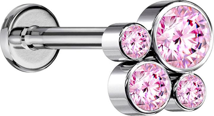 Produktbild Star Piercing Micro Labret Innengewinde silber vier Kristalle pink (ohne Messing, Titan)